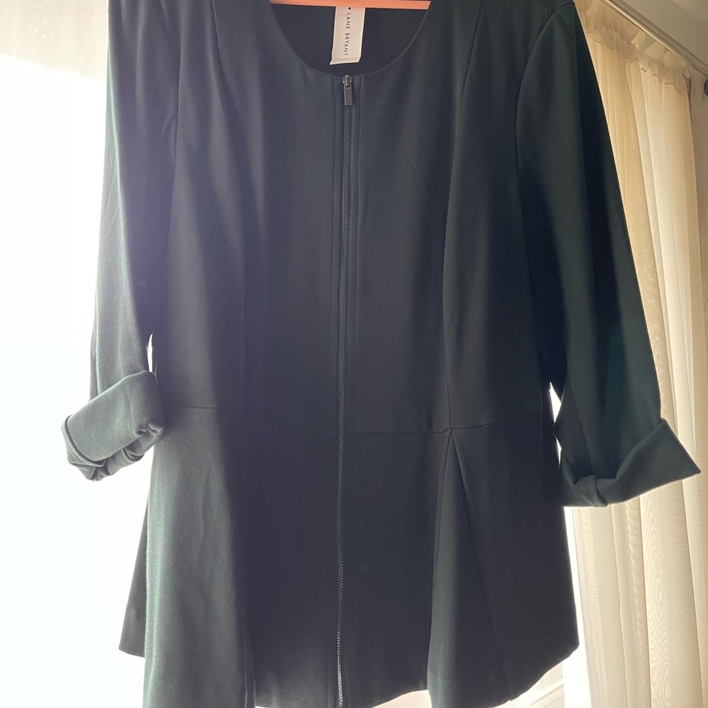 Zipper front 3/4 sleeve black blouse